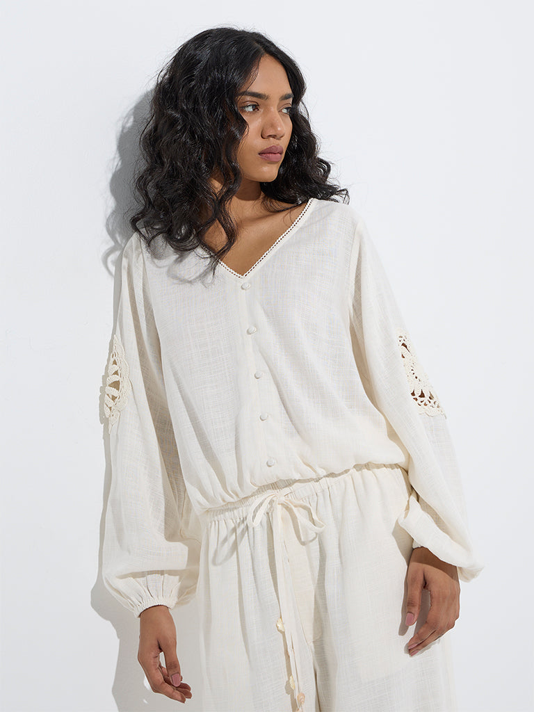 LOV Off-White Crochet-Detailed Blouse