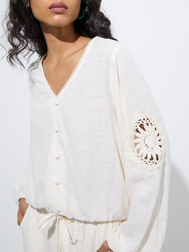 LOV Off-White Crochet-Detailed Blouse