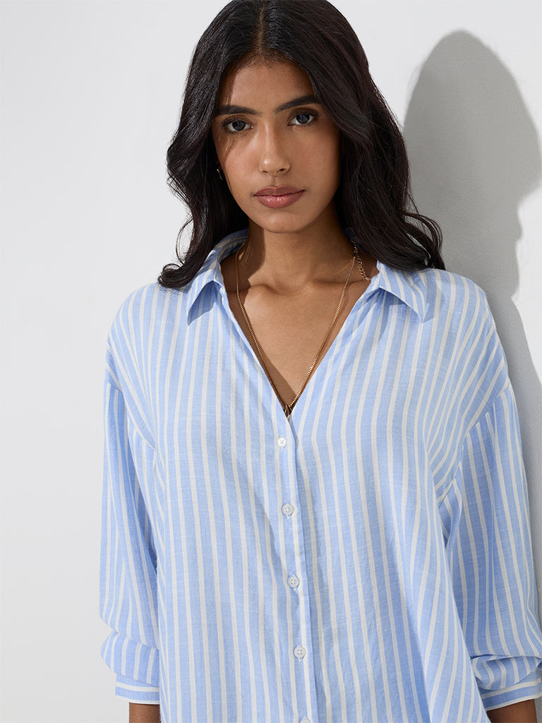 LOV Blue Stripe Printed Shirt