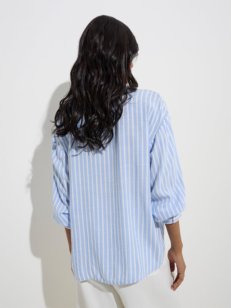 LOV Blue Stripe Printed Shirt