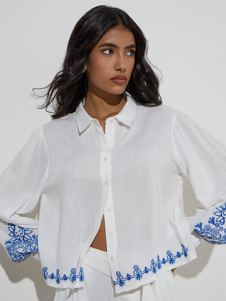 LOV Off-White Embroidered Cotton-Blend Shirt