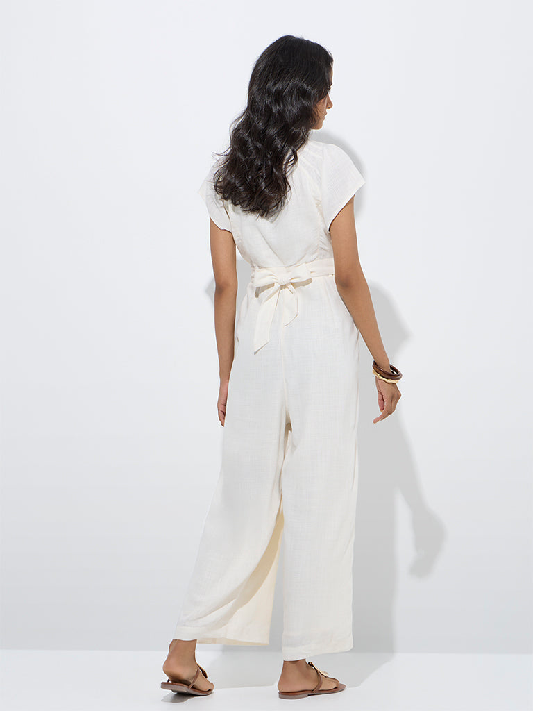 westisde LOV Women's Off-White Jumpsuit for Casual Wear Back View