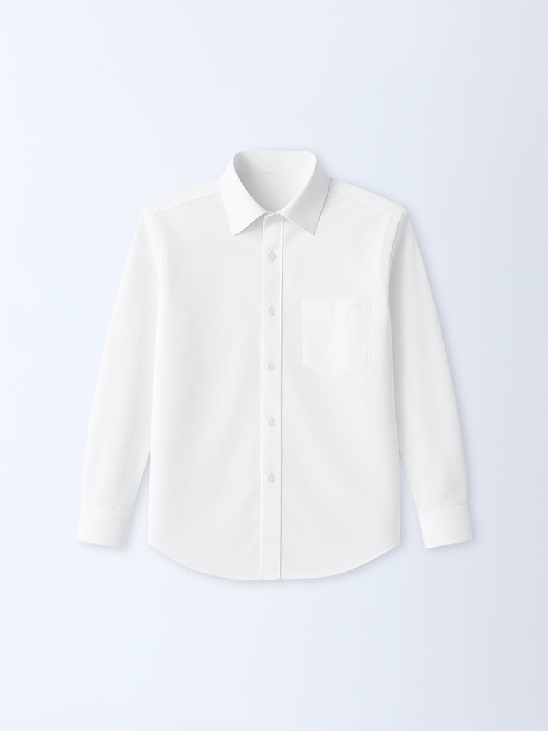 WES Formals White Solid Relaxed-Fit Cotton Shirt