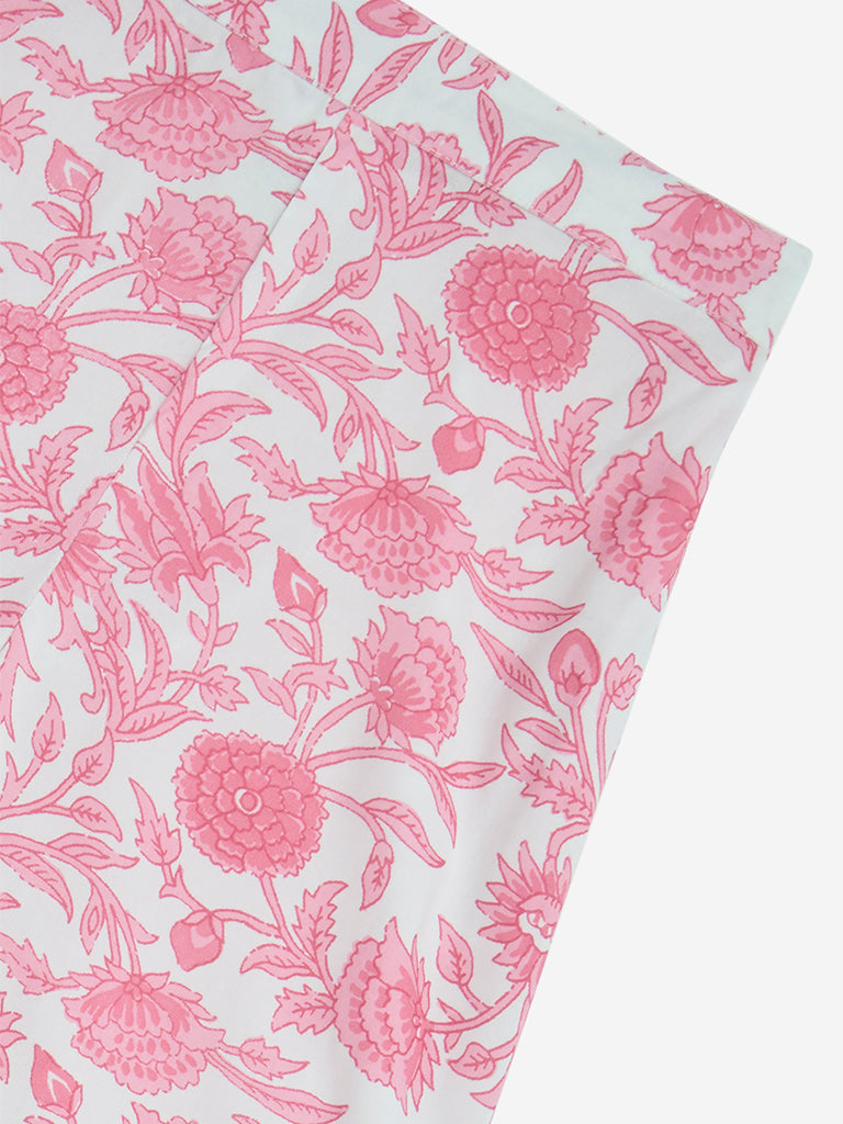 Utsa Kids Pink Botanical Design Cotton Sharara - (2-8yrs)