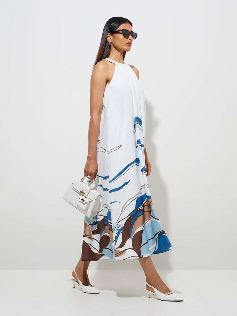 Wardrobe White Abstract Design A-Line Dress