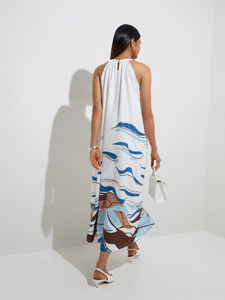 Wardrobe White Abstract Design A-Line Dress
