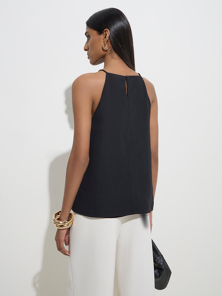 westisde Wardrobe Women's Black Solid Top for Work Wear Back View