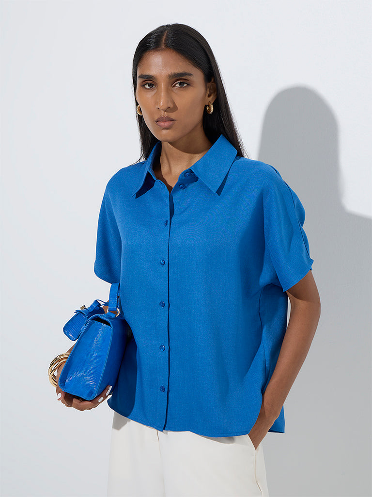 Wardrobe Indigo Solid Shirt