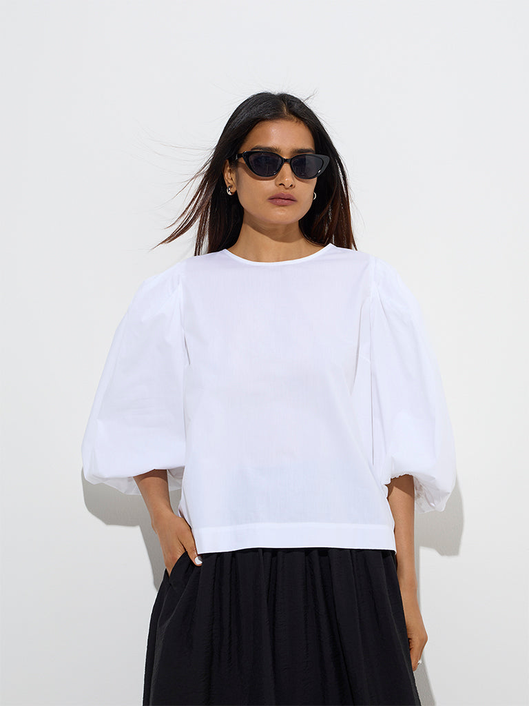 Wardrobe White Bow-Detailed Cotton Top