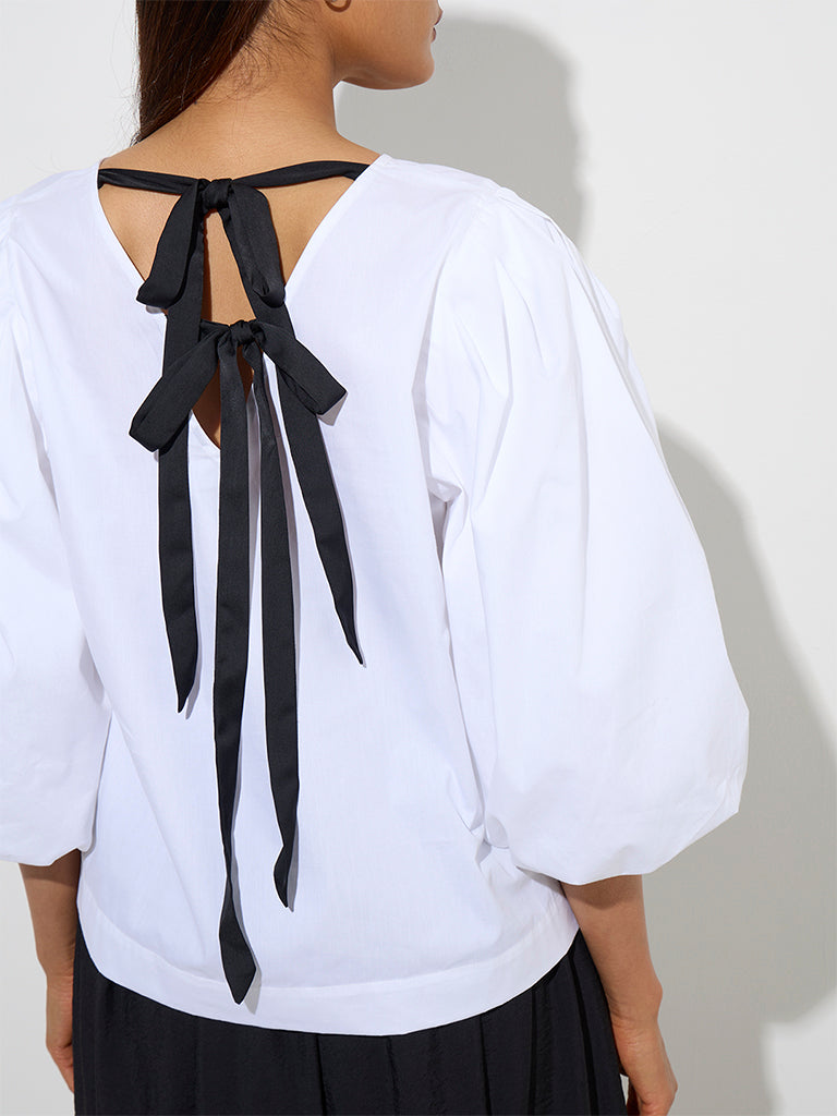 Wardrobe White Bow-Detailed Cotton Top