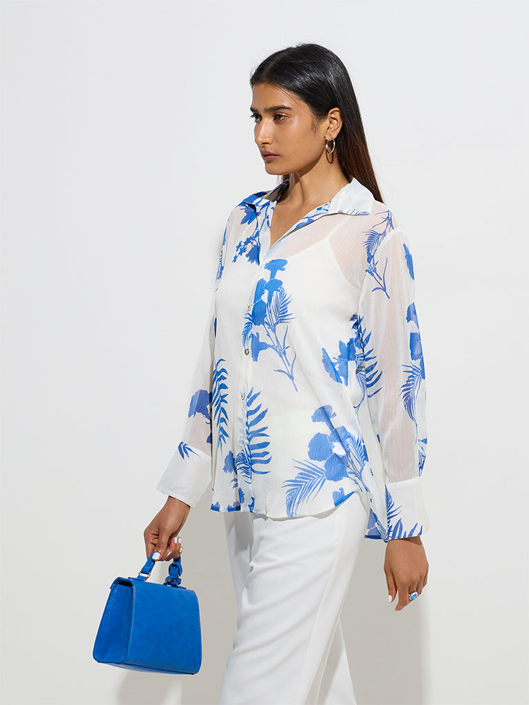 Wardrobe White Floral Pattern Shirt with Camisole