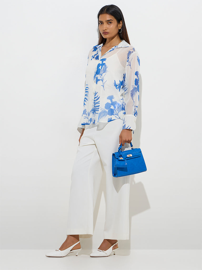 Wardrobe White Floral Pattern Shirt with Camisole
