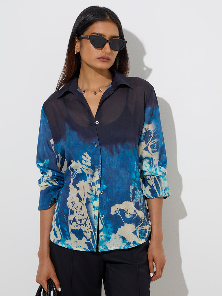 Wardrobe Blue Botanical Design Shirt with Camisole