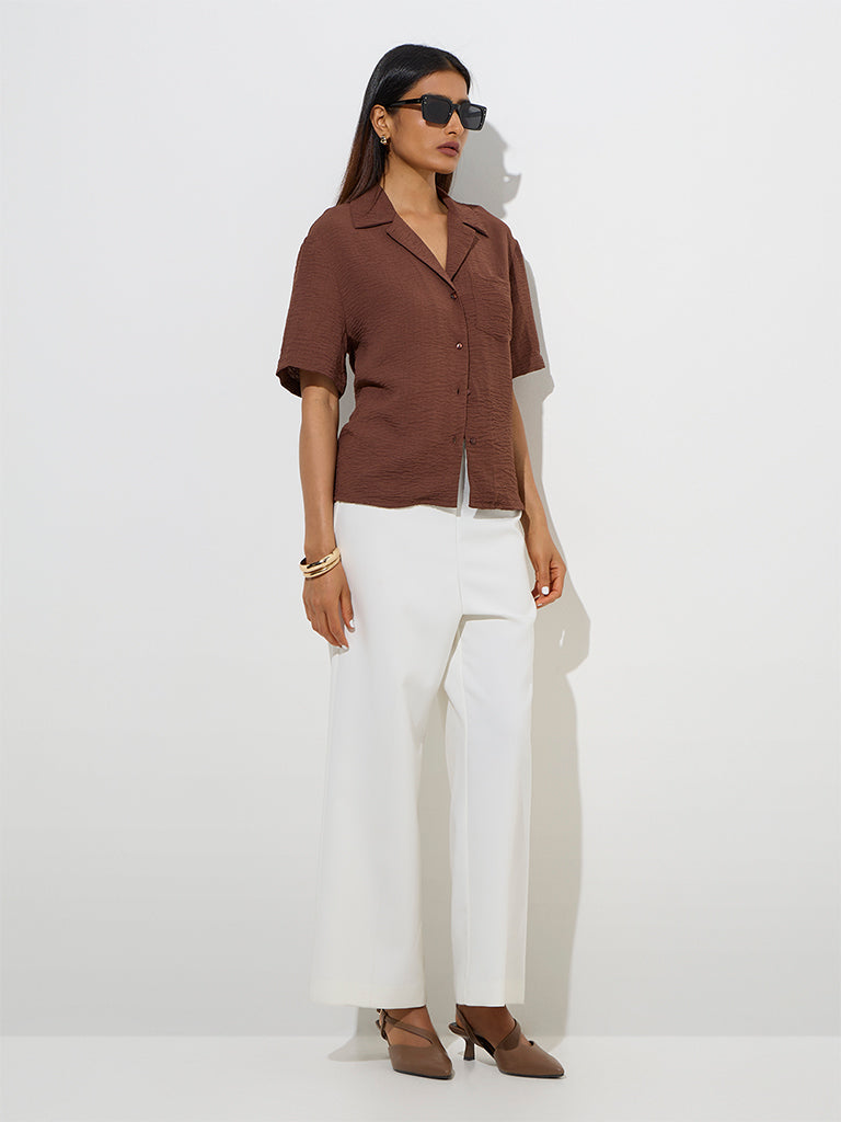 Wardrobe Brown Crinkle-Textured Shirt