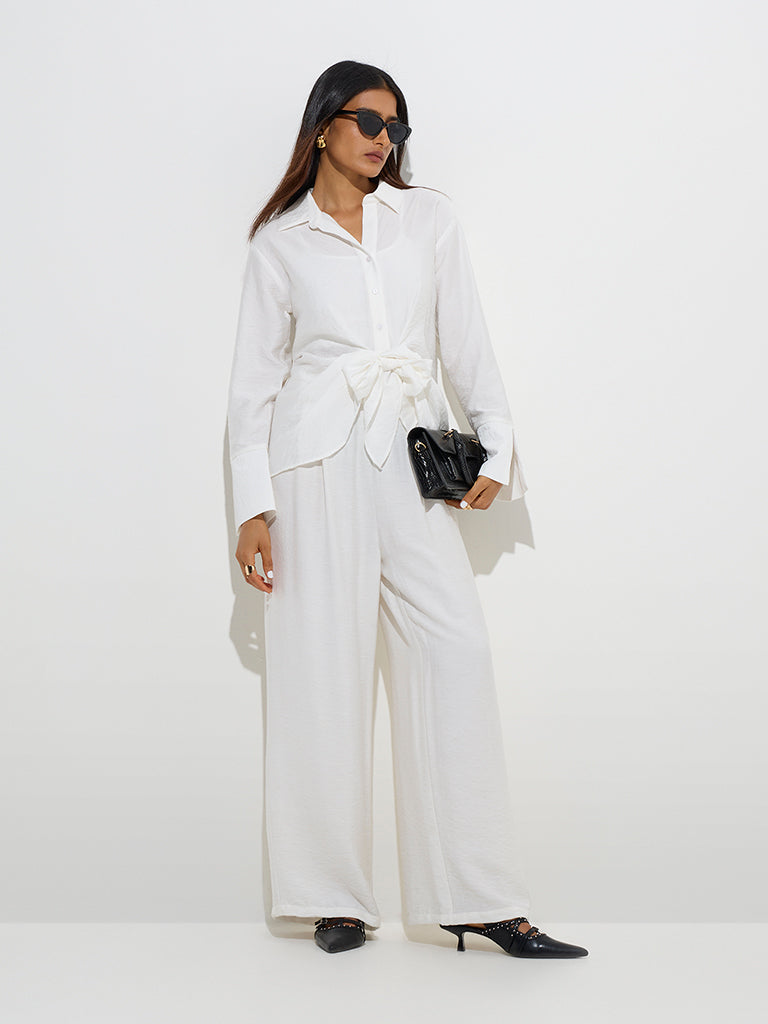 Wardrobe Ivory Bow-Detailed Shirt with Camisole