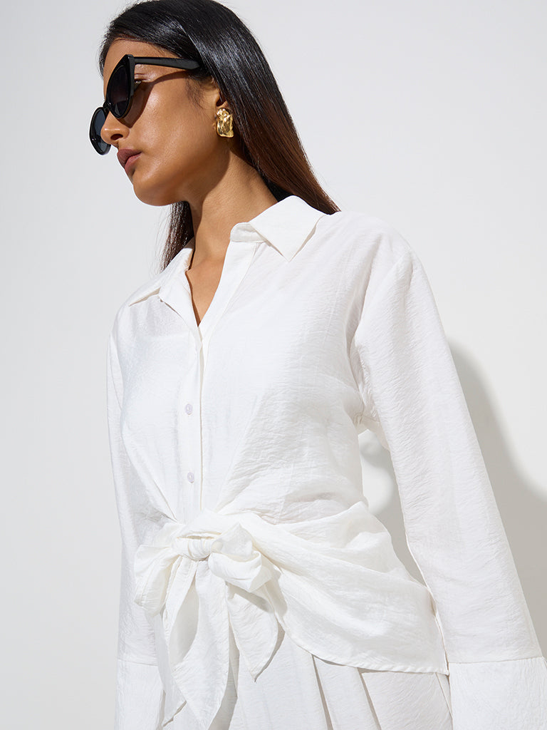 Wardrobe Ivory Bow-Detailed Shirt with Camisole