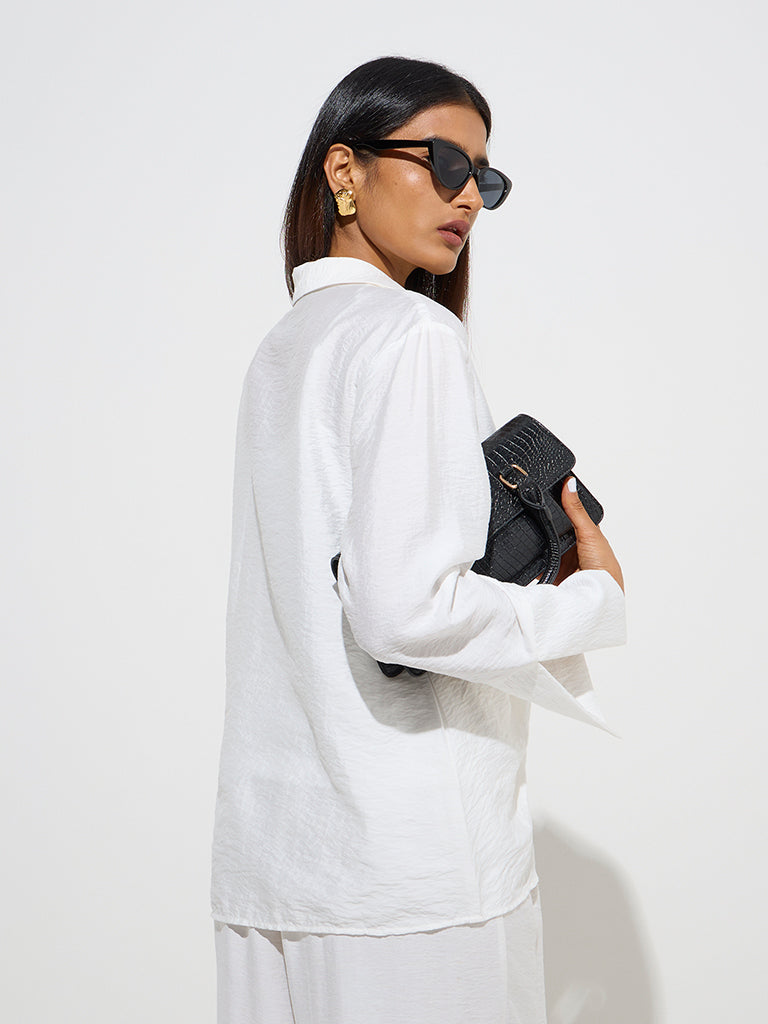 westisde Wardrobe Women's Ivory Bow-Detailed Shirt with Camisole for Work Wear Back View