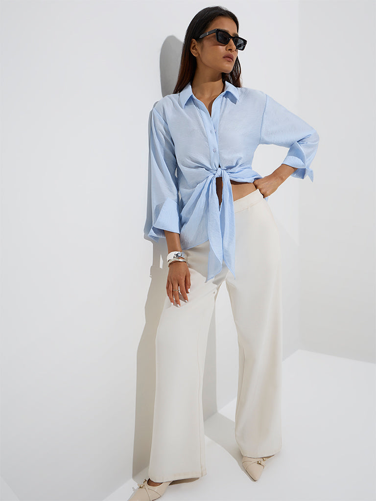 Wardrobe Light Blue Tie-Up Detailed Blouse