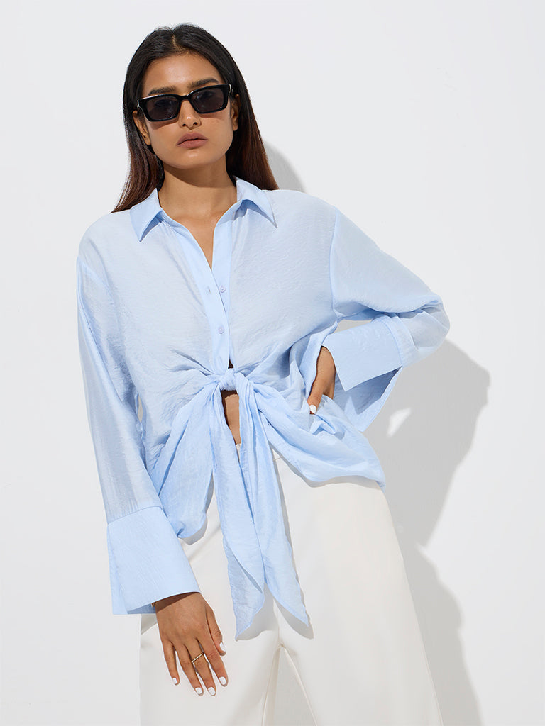 Wardrobe Light Blue Tie-Up Detailed Blouse