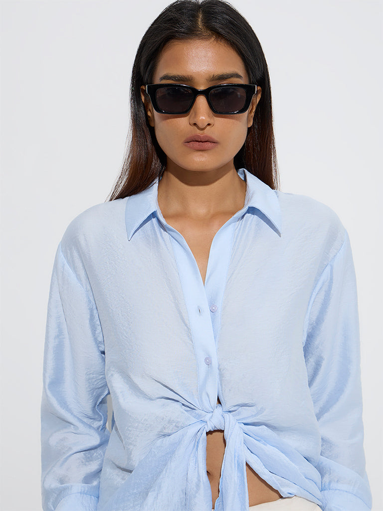 Wardrobe Light Blue Tie-Up Detailed Blouse