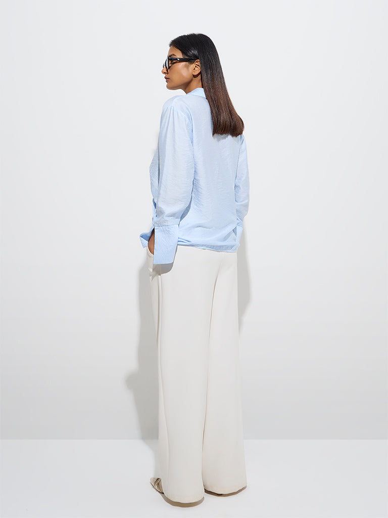 westisde Wardrobe Women's Light Blue Tie-Up Detailed Blouse for Work Wear Back View