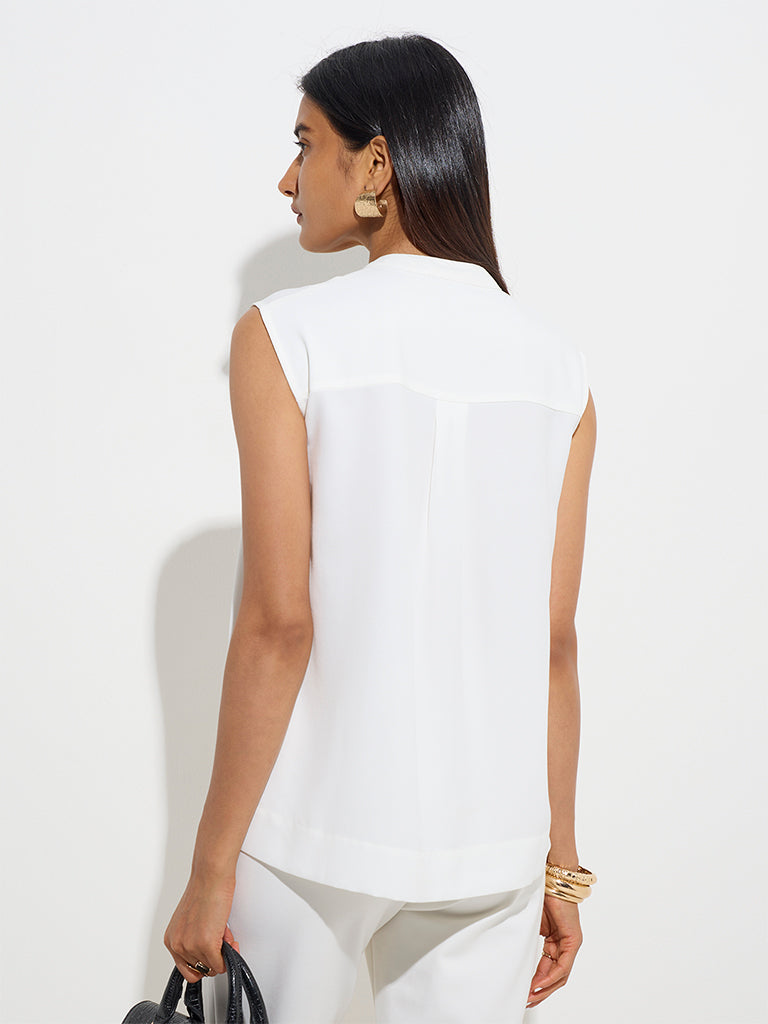 westisde Wardrobe Women's Ivory Pintuck Detailed Top for Work Wear Back View