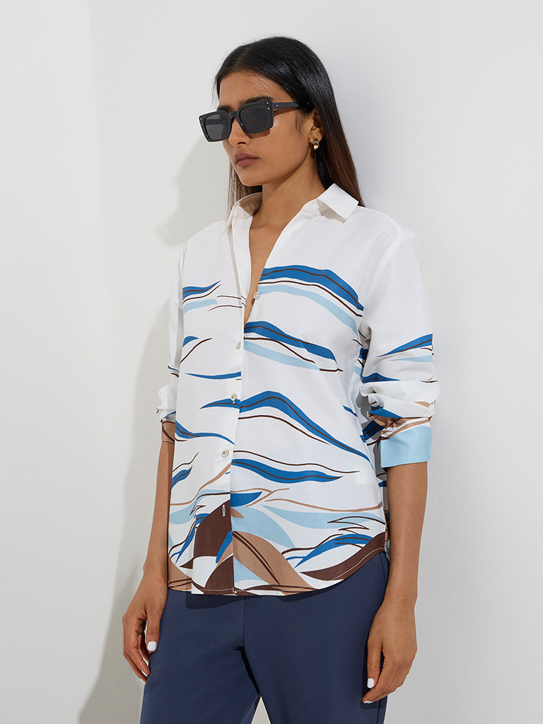 Wardrobe White Abstract Pattern Shirt