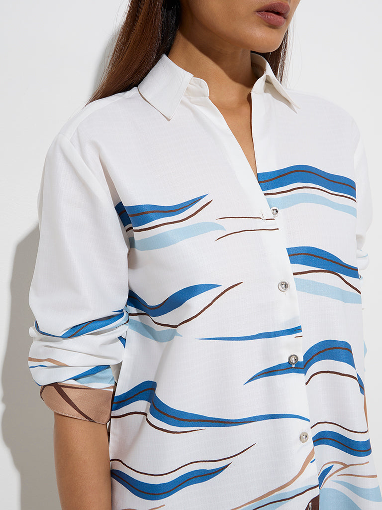 Wardrobe White Abstract Pattern Shirt