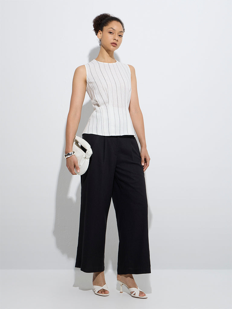 Laurel Broderie Top - Blue/Ivory Stripe main image 0