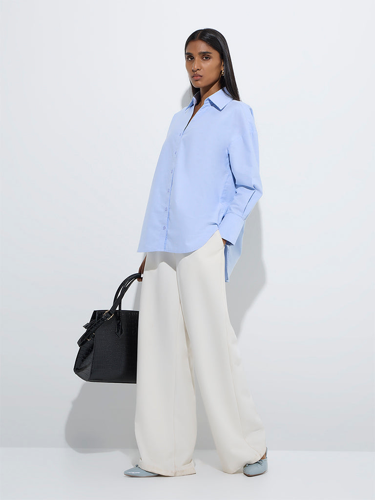 Wardrobe Light Blue Solid Cotton Shirt