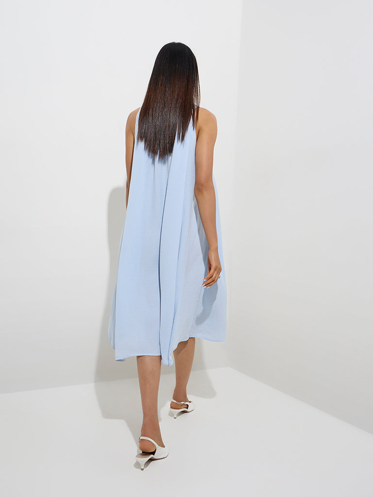 Wardrobe Light Blue Self-Textured A-Line Dress