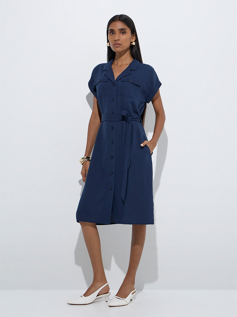 Wardrobe Navy Shirt Dress with Belt - Main Image