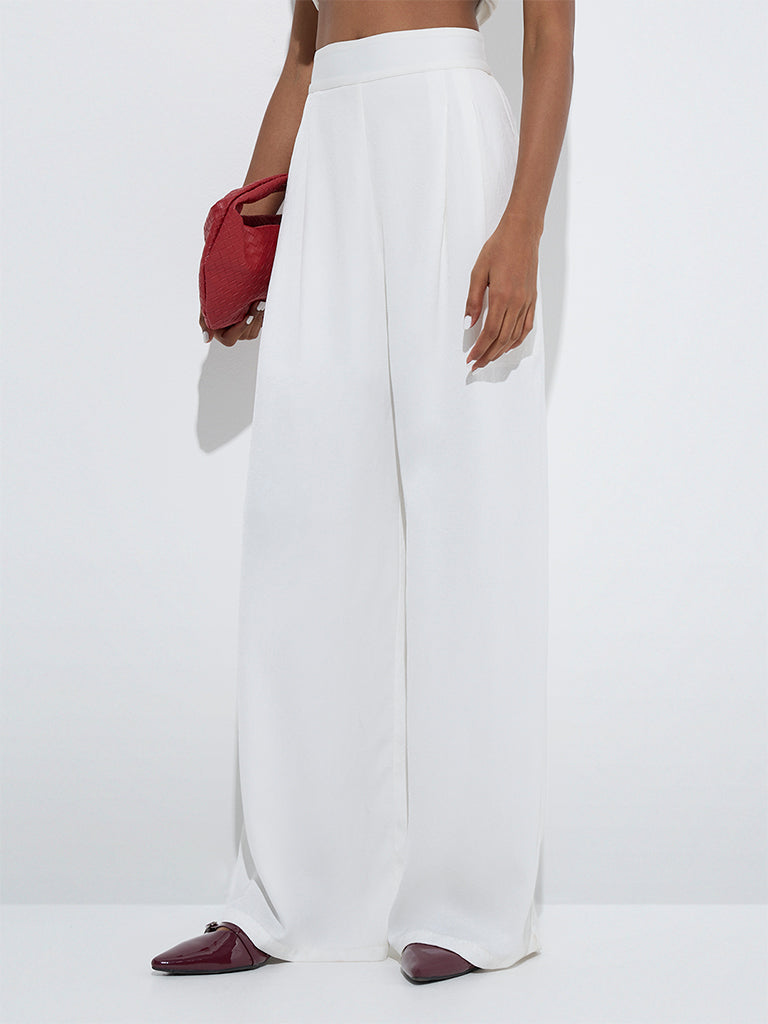 Wardrobe White Self-Textured High-Rise Pants