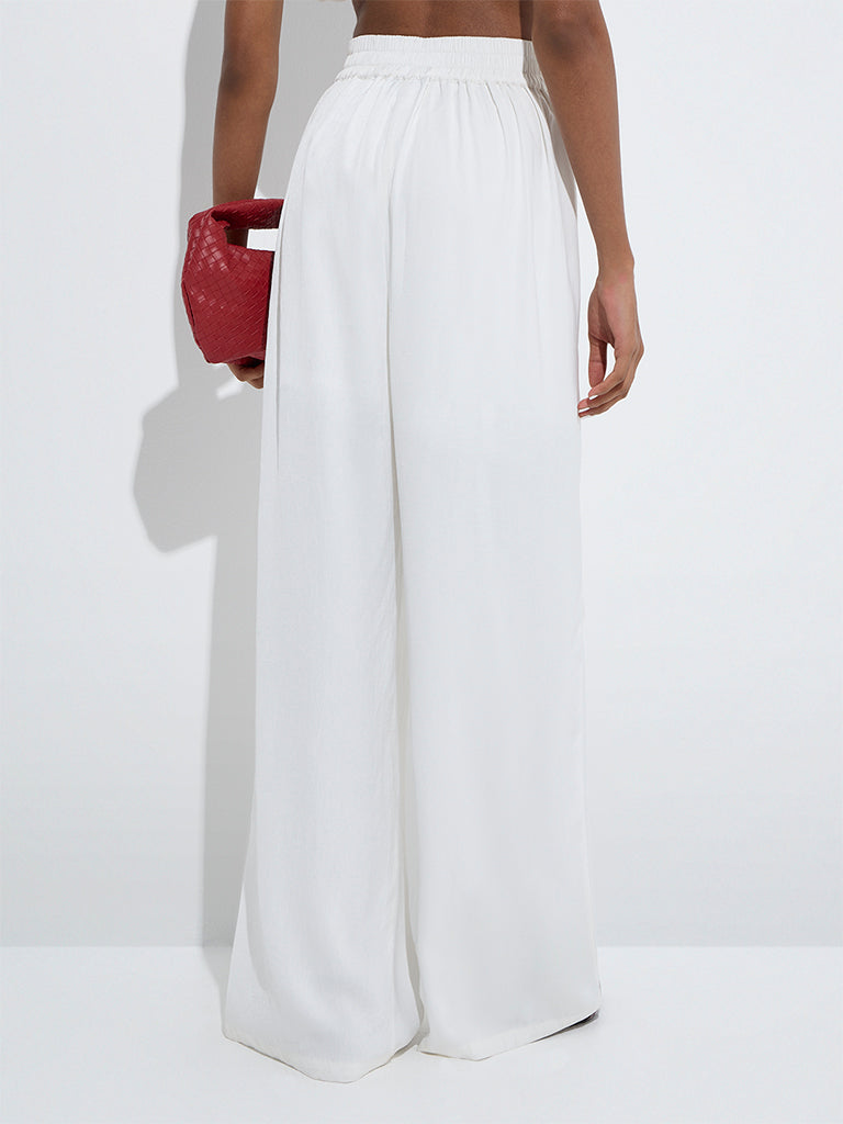 Wardrobe White Self-Textured High-Rise Pants