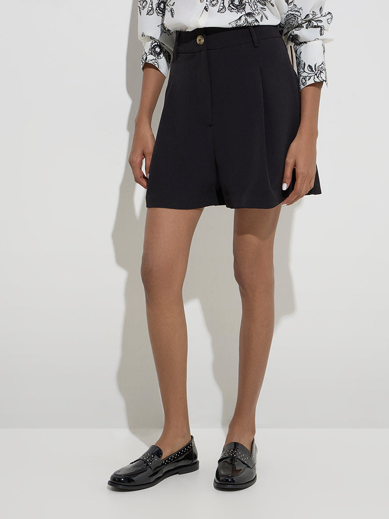 Wardrobe Black Solid High-Rise Shorts