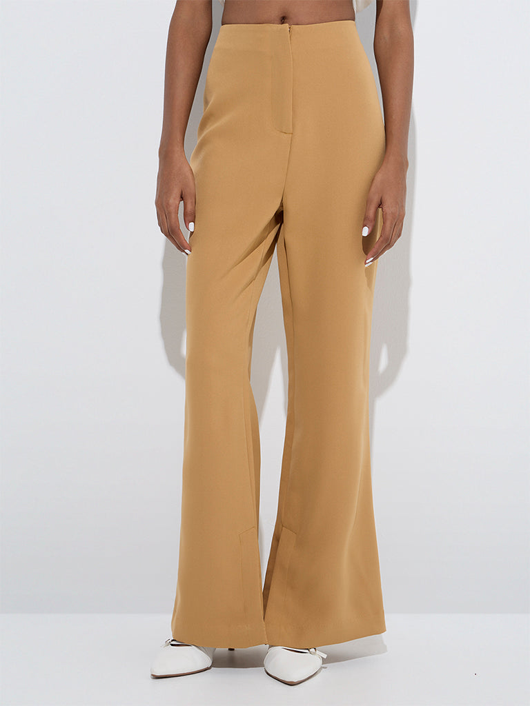 Wardrobe Beige Solid High-Rise Trousers