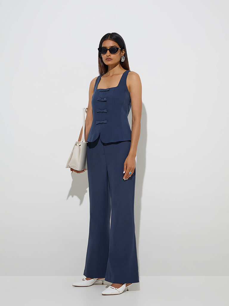 Wardrobe Navy Bootcut Mid-Rise Trousers