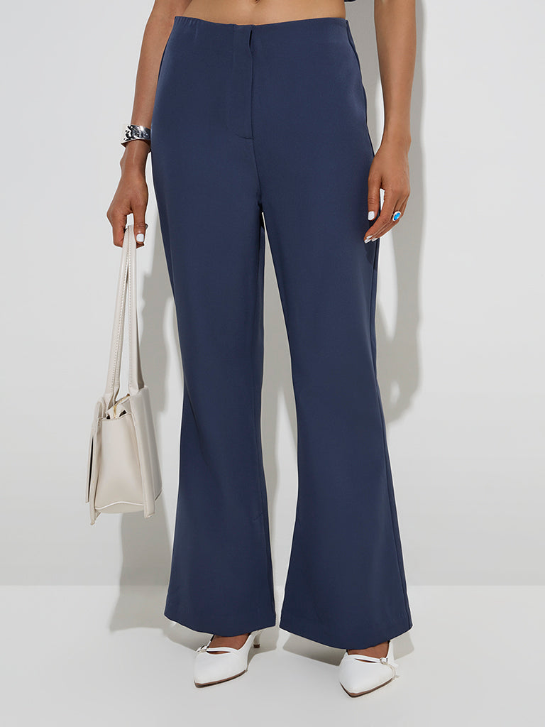 Wardrobe Navy Bootcut Mid-Rise Trousers