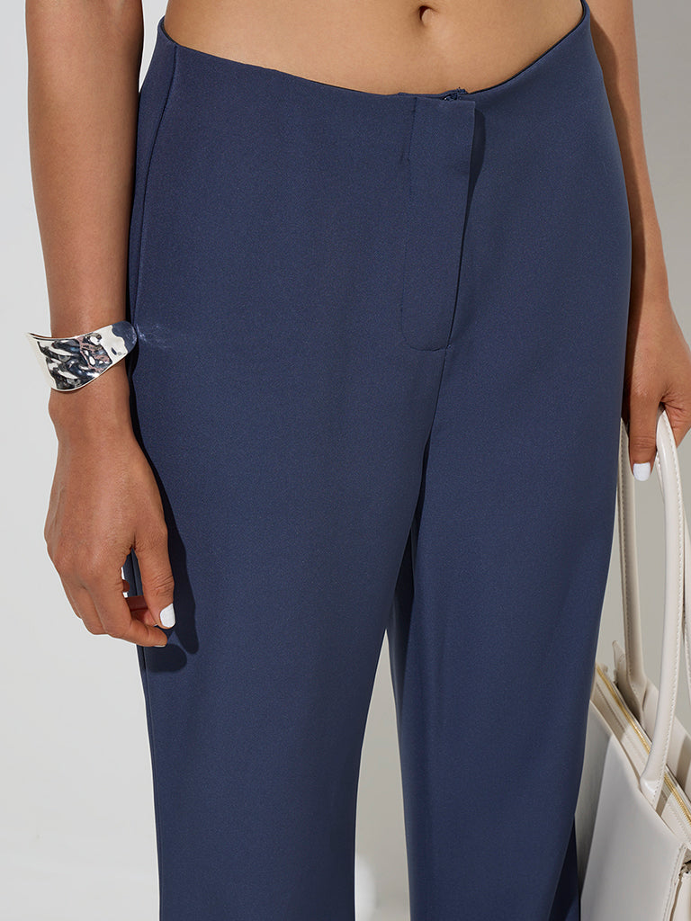 Wardrobe Navy Bootcut Mid-Rise Trousers