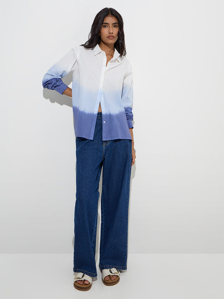Westside LOV Women's White Ombre-Design Shirt for Casual Wear Full Model View