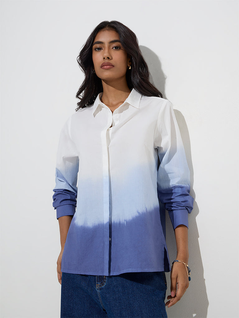 Westside LOV Women's White Ombre-Design Shirt for Casual Wear Front View