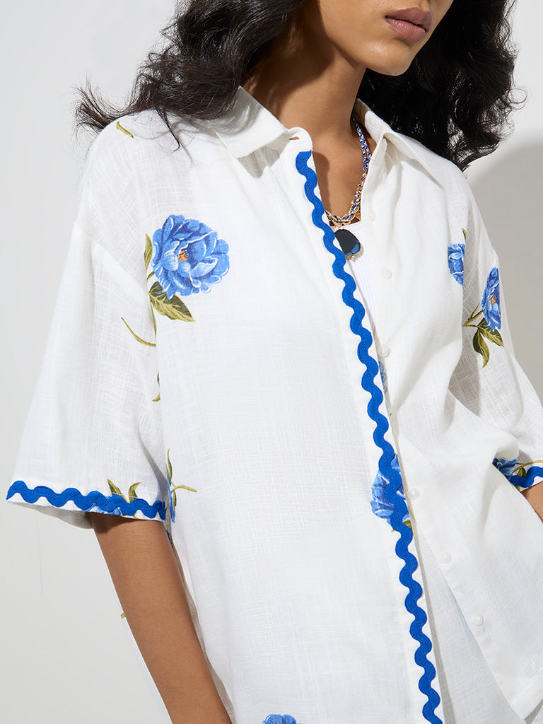 LOV White Floral Pattern Shirt