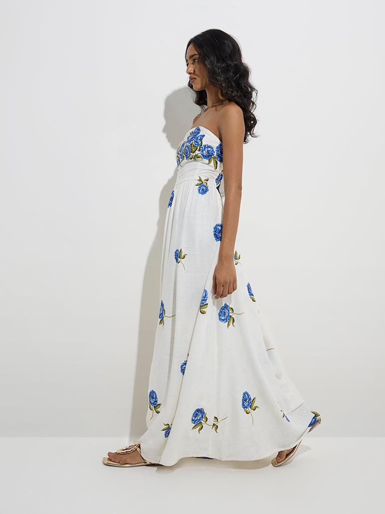 LOV White Foliage Design A-Line Dress