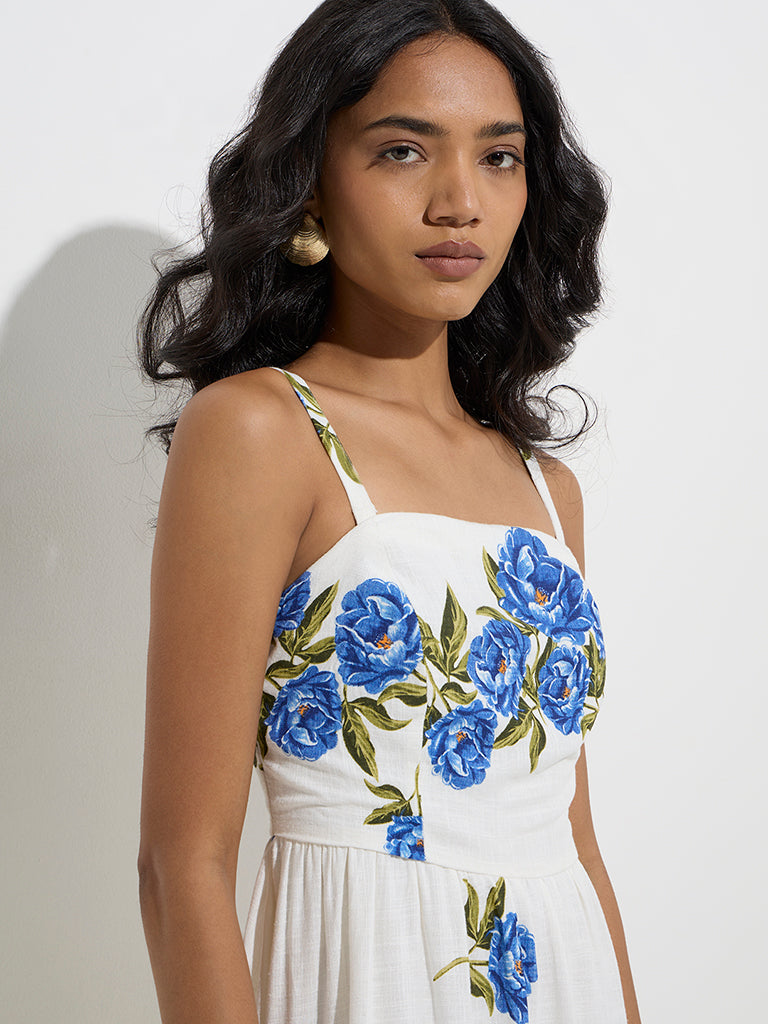 LOV White Foliage Design A-Line Dress