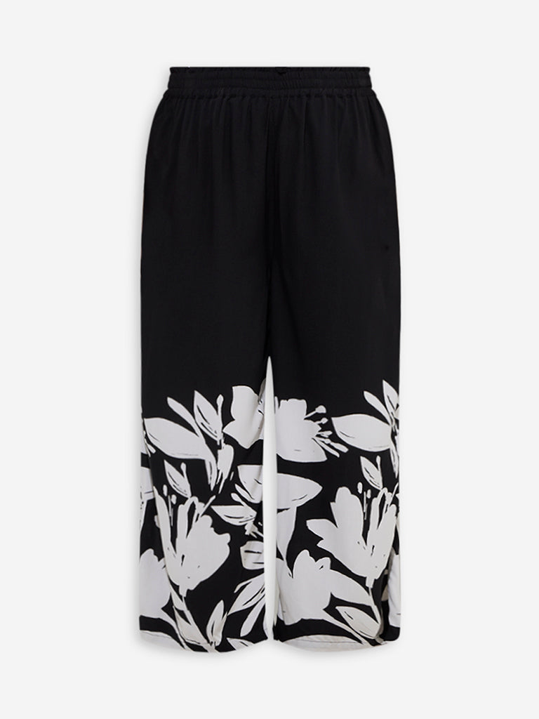 Gia Black Floral Design Mid-Rise Pants