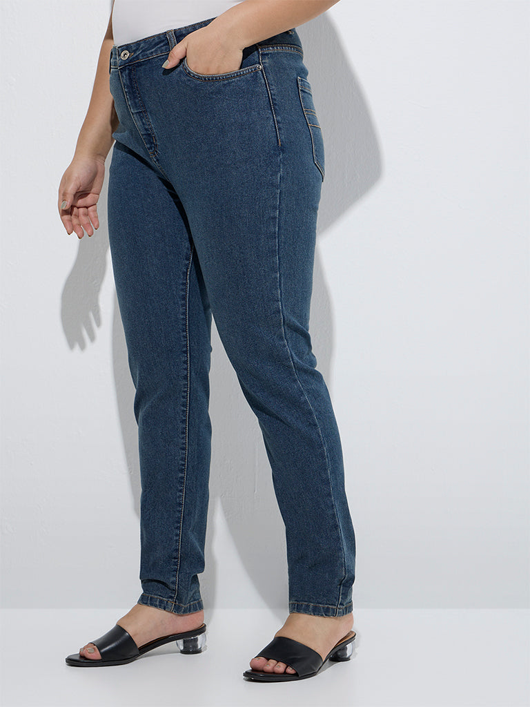 Gia Dark Blue Relaxed-Fit High-Rise Jeans