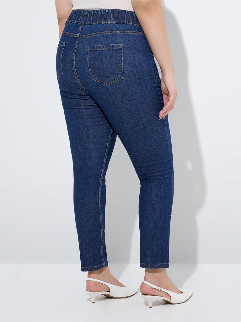 westisde Gia Women's Blue High-Rise Cotton Jeggings for Casual Wear Back View