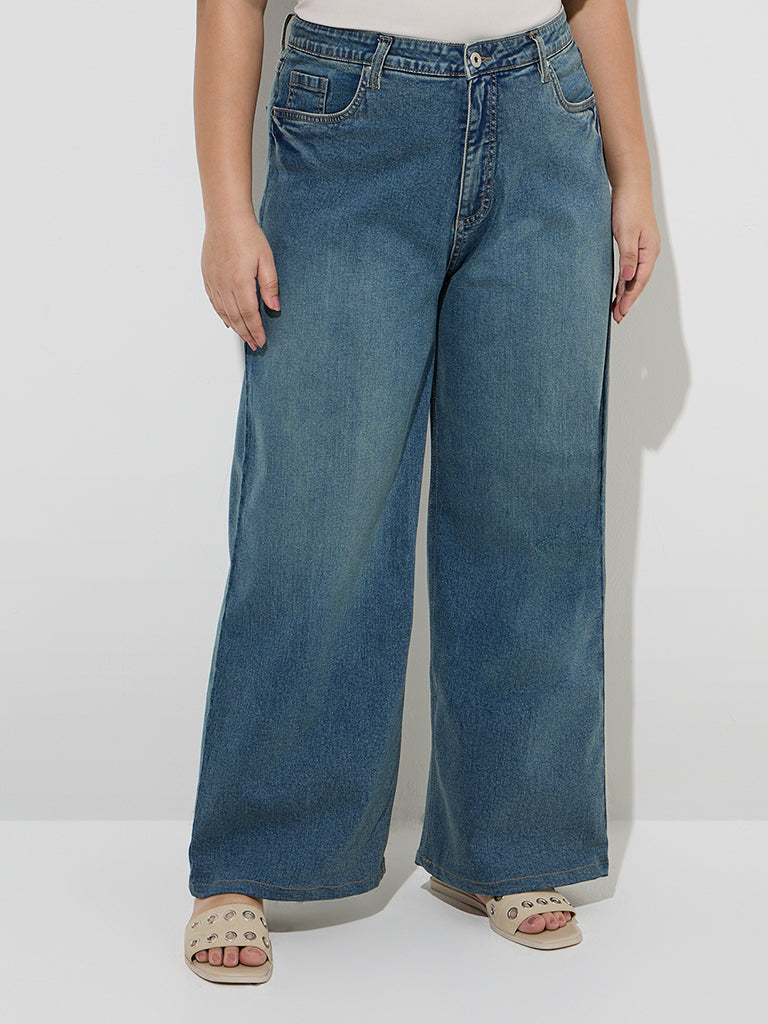 westisde Gia Women's Blue Washed Relaxed-Fit High-Rise Jeans for Casual Wear Front View