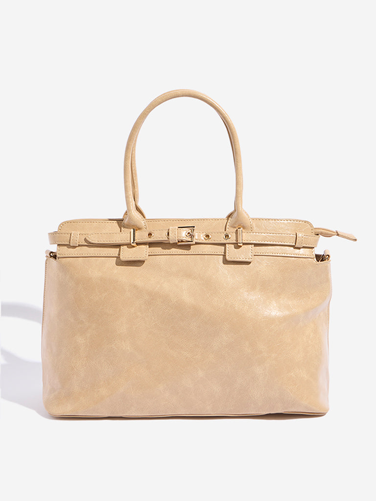 Westside Beige Belt-Detailed Tote Bag