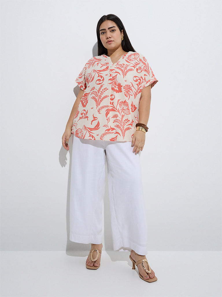 Gia Coral Floral Pattern Cotton-Blend Blouse